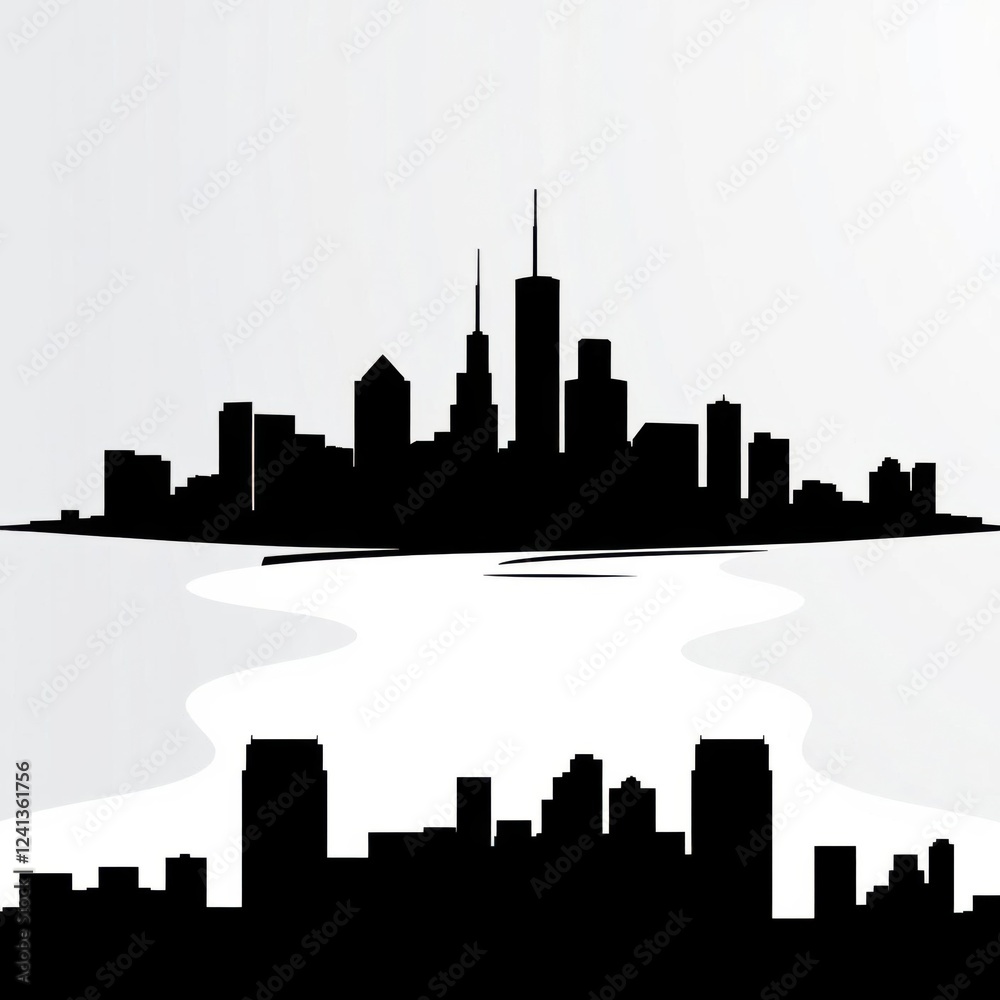 Obraz premium A vibrant skyline silhouette against a colorful starry sky blending urban architecture with cosmic beauty silhouetted skyline cityscape architecture illustration building city vector