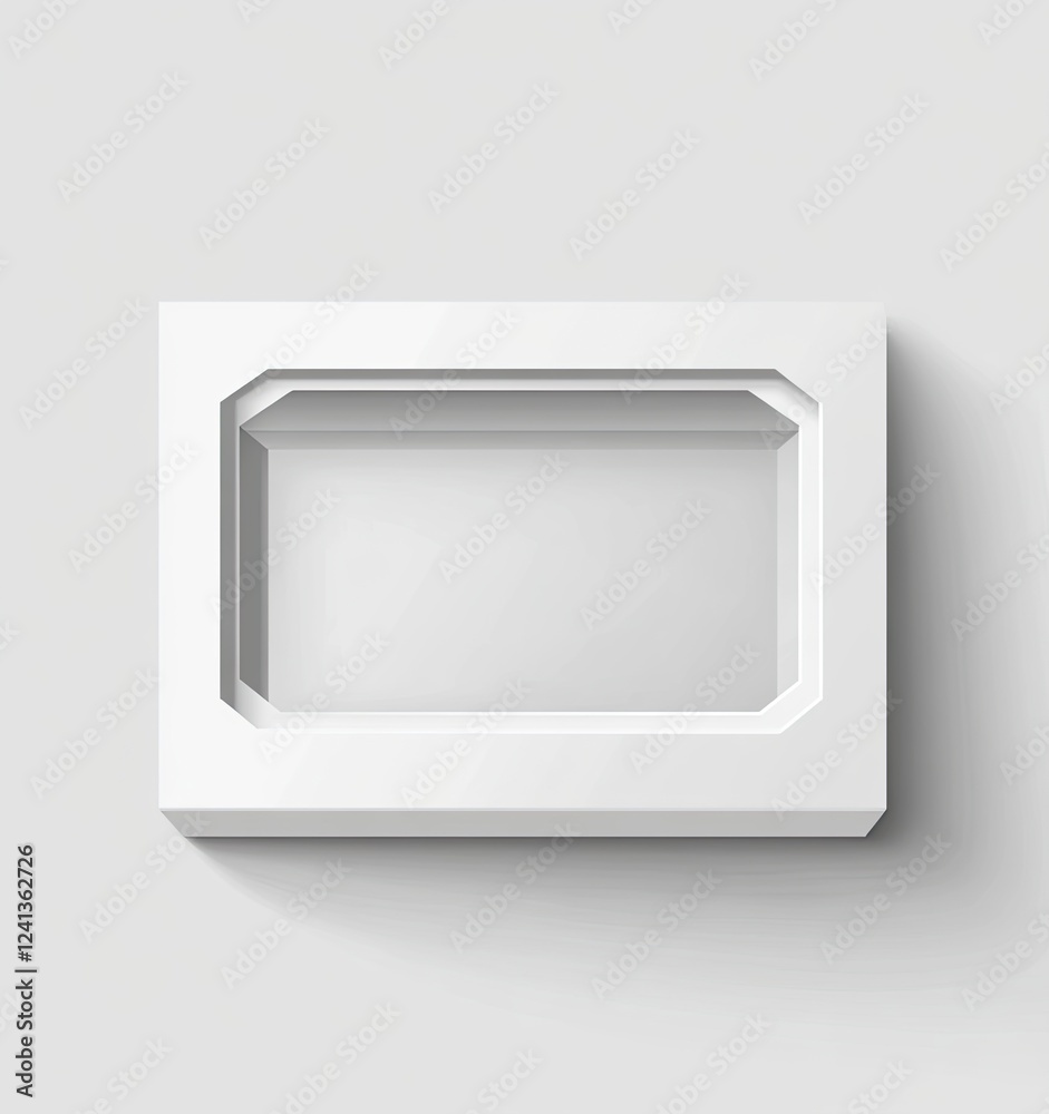 White blank cardboard packaging box with a transparent window for food, object on an isolated background, vector illustration mockup template.