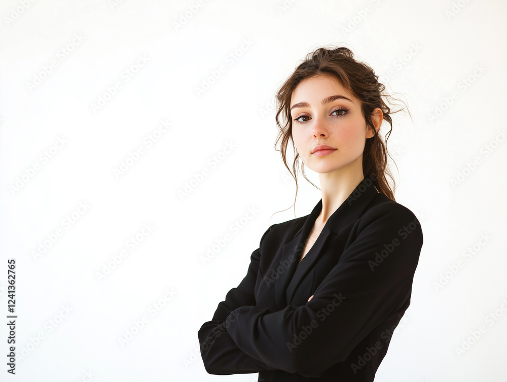 Beautiful business Woman With Arms Crossed Against White Background Beautiful business Woman With Arms Crossed Against White Background