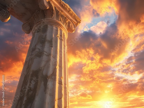 Classic Doric Column Standing Tall Against a Dramatic Skyline at Sunset photo