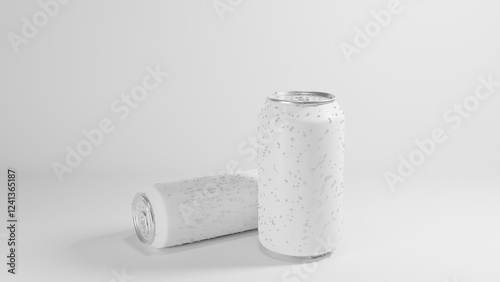 Blank White Aluminum Cans with Water Droplets on a White Background 3d