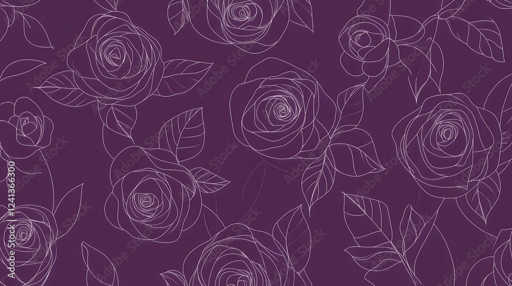 Obraz premium Elegant Rose Line Art Pattern Background. Delicate floral design with intricate rose illustrations. A beautiful botanical rose line art print for wallpaper or fabric design.