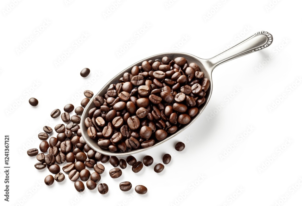 Fototapeta premium Spoon Coffee spoon and coffee beans roasted on a white background