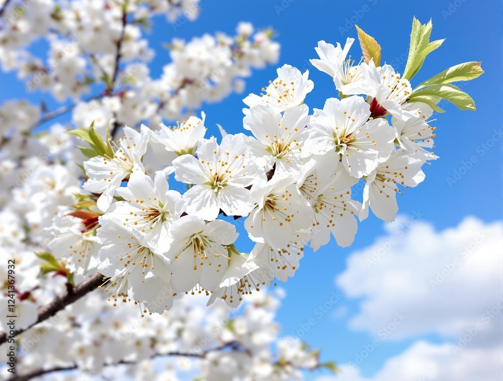 delicate white cherry blossoms are in full bloom on a tree, set against a vibrant blue sky, perfectly embodying the spirit of spring delicate white cherry blossoms are in full bloom on a tree, set against a vibrant blue sky, perfectly embodying the spirit of spring