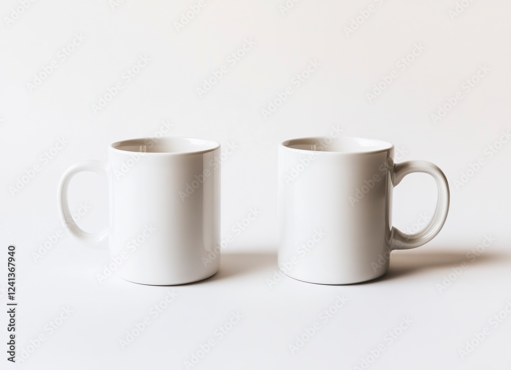 White mug mockup, two mugs side by side on a white background, mock-up for design and print, high-resolution photography, high detail, stock photo, professional color grading, clear, sharp focus. White mug mockup, two mugs side by side on a white background, mock-up for design and print, high-resolution photography, high detail, stock photo, professional color grading, clear, sharp focus.