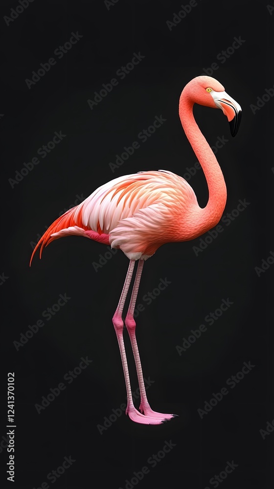 Fototapeta premium Beautiful flamingo isolated on a black background 