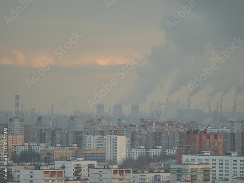 Smoke coming out of factory pipes pollutes the environment