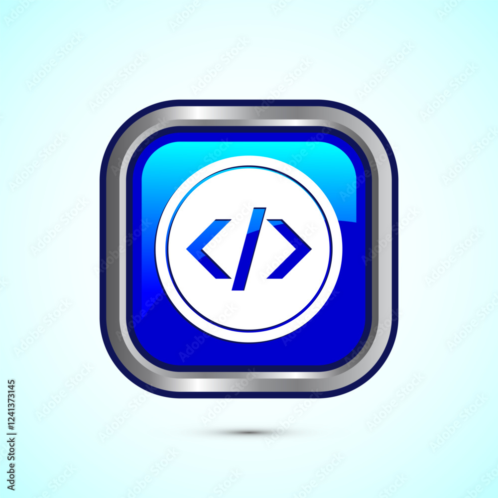 Coding icon design illustration, Web development icon, Blue color square button design Coding icon design illustration, Web development icon, Blue color square button design