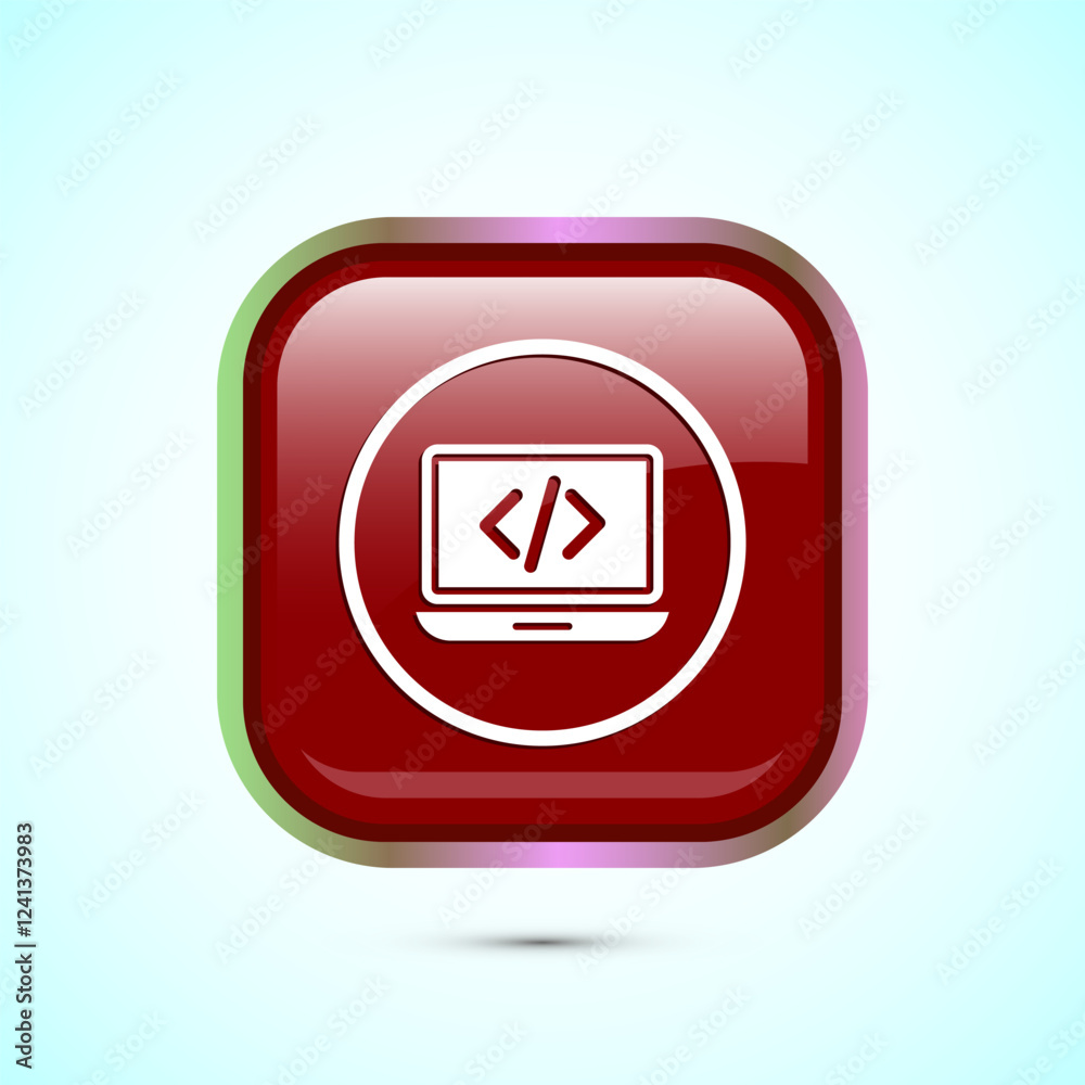 Coding icon design illustration, Web development icon, Red color square button design Coding icon design illustration, Web development icon, Red color square button design