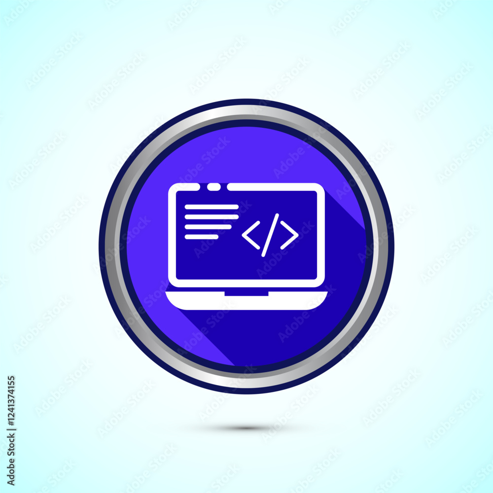Coding icon design illustration, Web development icon, Blue shadow button design Coding icon design illustration, Web development icon, Blue shadow button design