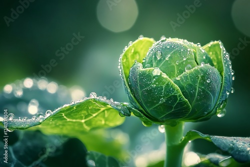 Fresh Green Vegetable with Water Droplets in Soft Natural Light