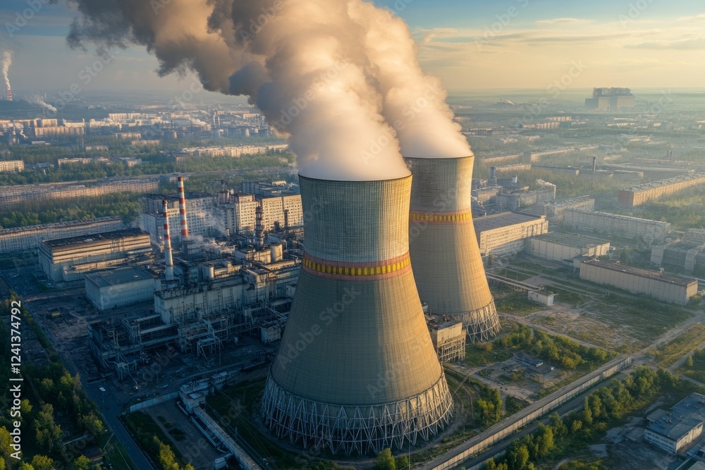 custom made wallpaper toronto digitalIndustrial Power Plant with Cooling Towers and Emission Clouds