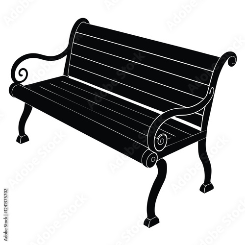 Ornate Black Metal Park Bench Vector Illustration 2