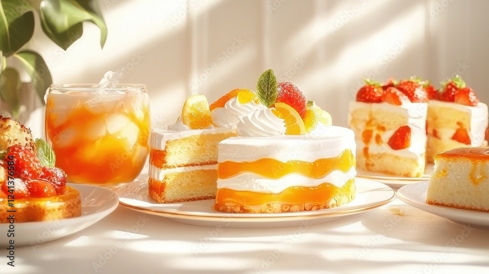 Delicious healthy dessert platter on bright table soft lighting classic side angle shot freshness highlighted Delicious healthy dessert platter on bright table soft lighting classic side angle shot freshness highlighted