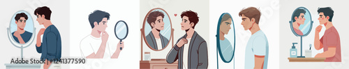 young man looking in the mirror vector
