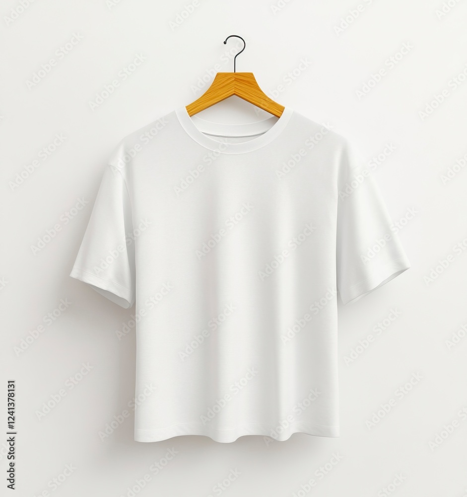 White T-shirt hanging on a wooden hanger, plain white background, mockup template stock photo. --ar 15:16 --v 6.1 Job ID: 881de61b-dab9-418b-b0fd-0f4050b48177 White T-shirt hanging on a wooden hanger, plain white background, mockup template stock photo. --ar 15:16 --v 6.1 Job ID: 881de61b-dab9-418b-b0fd-0f4050b48177