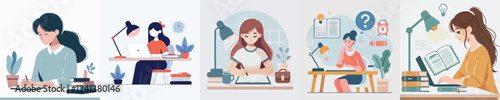 vector character woman studying