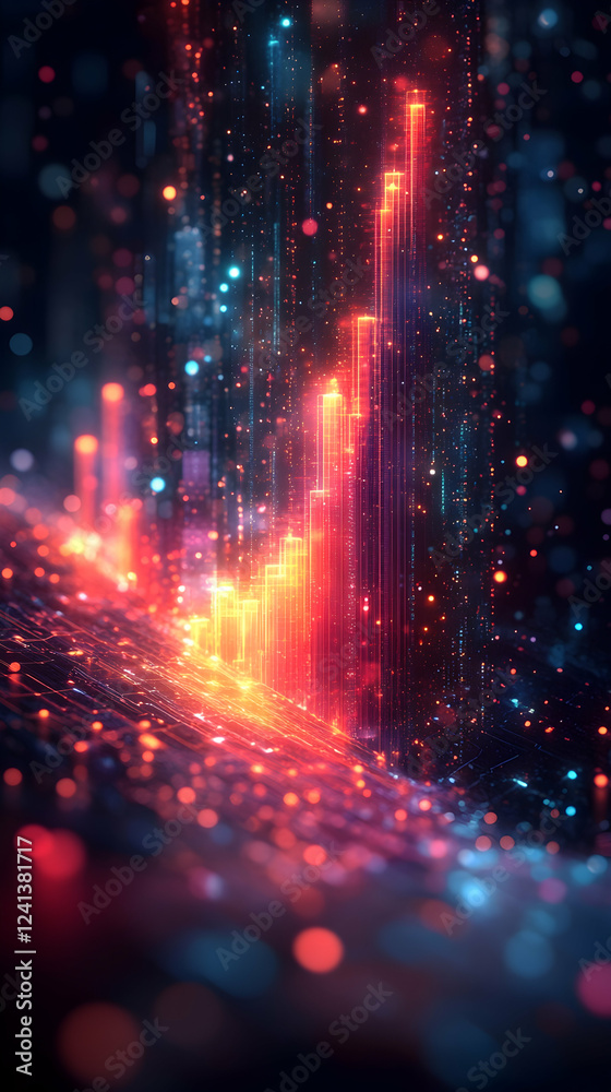 Obraz premium Multicolor upward trend in digital graph, clean futuristic setting