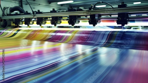 Wallpaper Mural Printing machine creating colorful stripes on large roll in a factory, showcasing the printing process Torontodigital.ca