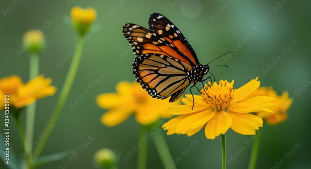 Obraz premium Monarch butterfly on yellow flower in natural setting