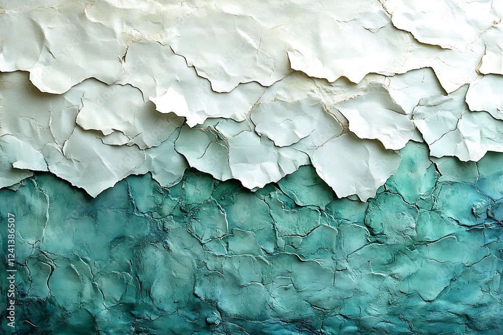 Fototapeta premium Abstract Cracked Paint Texture In White And Teal