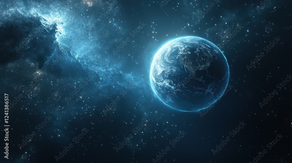 Fototapeta premium Earth Glowing Brightly In A Cosmic Nebula