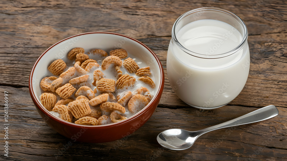 Healthy breakfast with oatmeal cookies, milk, and fresh fruit Healthy breakfast with oatmeal cookies, milk, and fresh fruit
