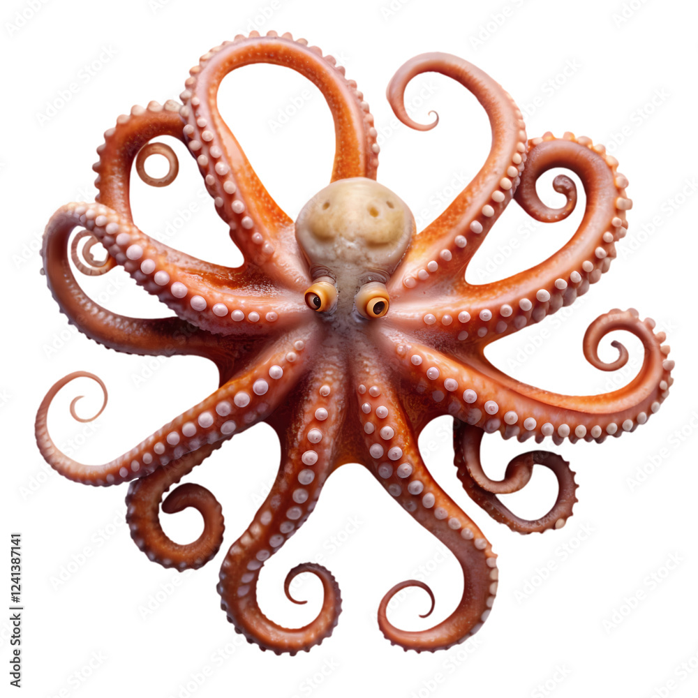Obraz premium Stunning orange octopus detailed closeup studio shot on sea red eye head on transparent background