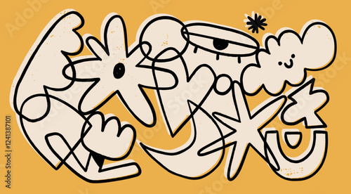 Various doodle outline shapes, curves, lines. Abstract contemporary, unique, trendy style. Hand drawn modern Vector illustration. Sticker, logo, icon, poster, wallpaper, textile print template