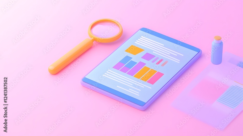Magnifying Glass Over Smartphone Screen Analyzing Business Report Magnifying Glass Over Smartphone Screen Analyzing Business Report