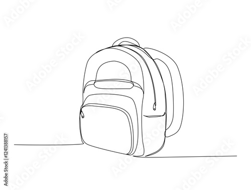Continuous one line drawing of school bag design. Backpack in single line draw illustration. Editable stroke.