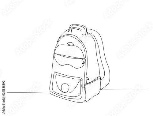 Continuous one line drawing of school bag design. Backpack in single line draw illustration. Editable stroke.