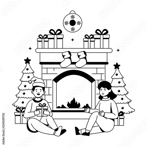 Character based glyph illustration of christmas event 
