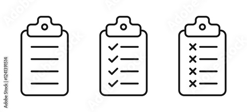 List icon png. List item files line icon with checkmark and cross mark. Editable stroke vector illustration. Transparent background