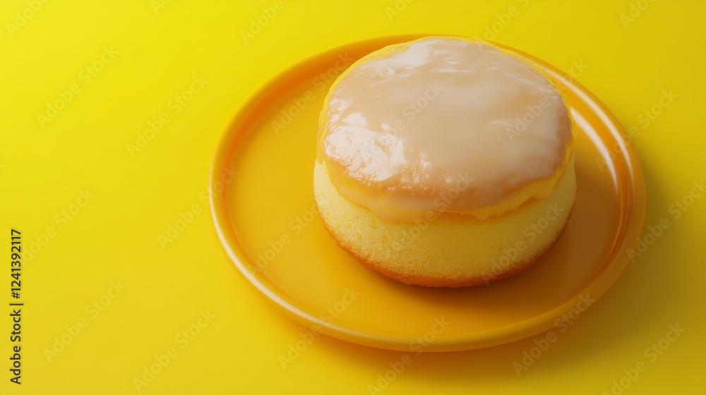 A Delightful Sweet Treat: Exquisitely Glazed Cake on a Vibrant Yellow Plate A Delightful Sweet Treat: Exquisitely Glazed Cake on a Vibrant Yellow Plate