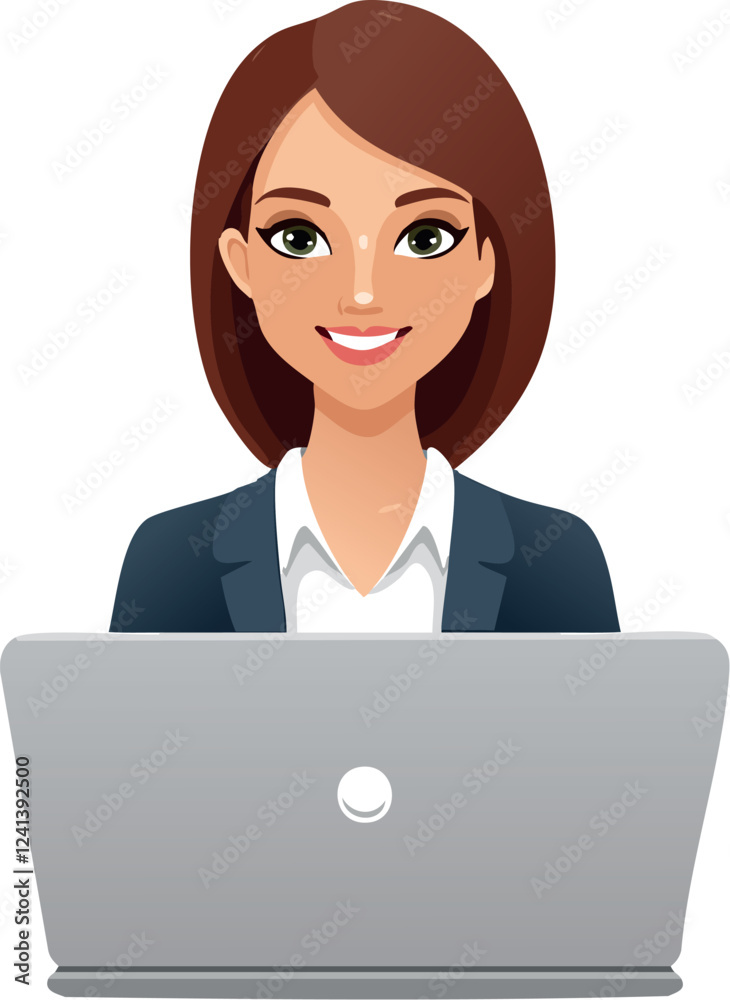 junge Frau arbeitet am Laptop einfache Illustration junge Frau arbeitet am Laptop einfache Illustration