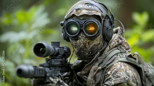 Camouflaged Soldier with Advanced Optics
