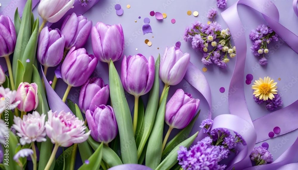 Obraz premium Stunning Purple Tulips and Flowers Spring Bouquet