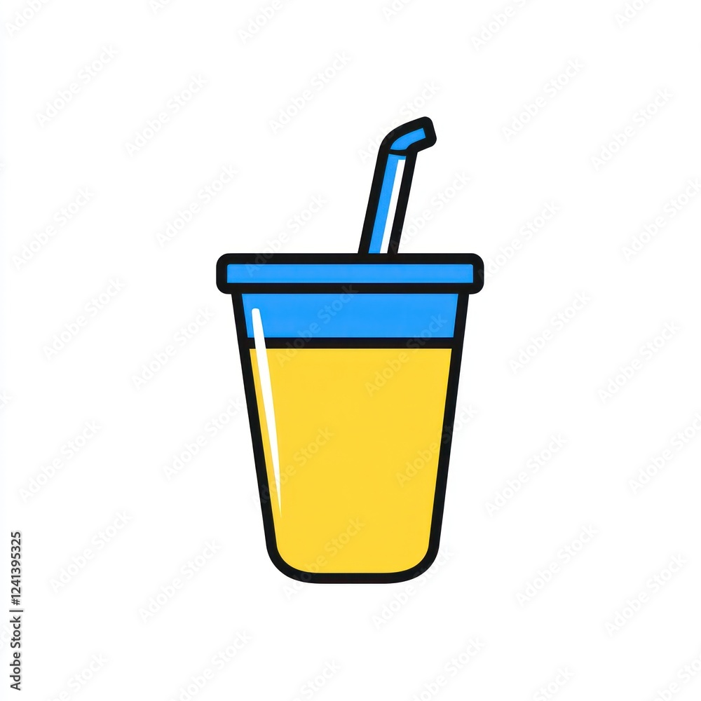 Yellow drink cup with straw; summer refreshment Yellow drink cup with straw; summer refreshment