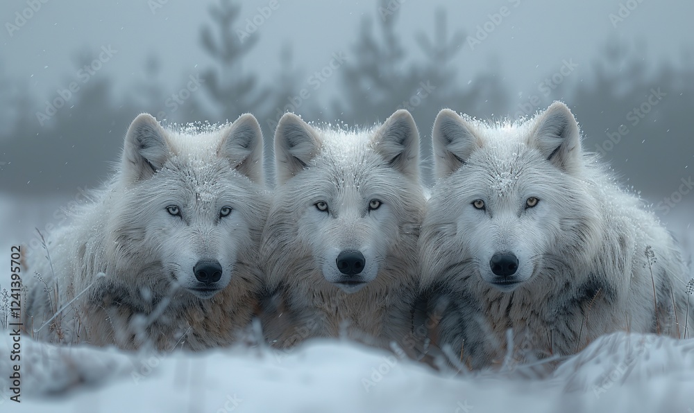 Obraz premium three white wolves close up