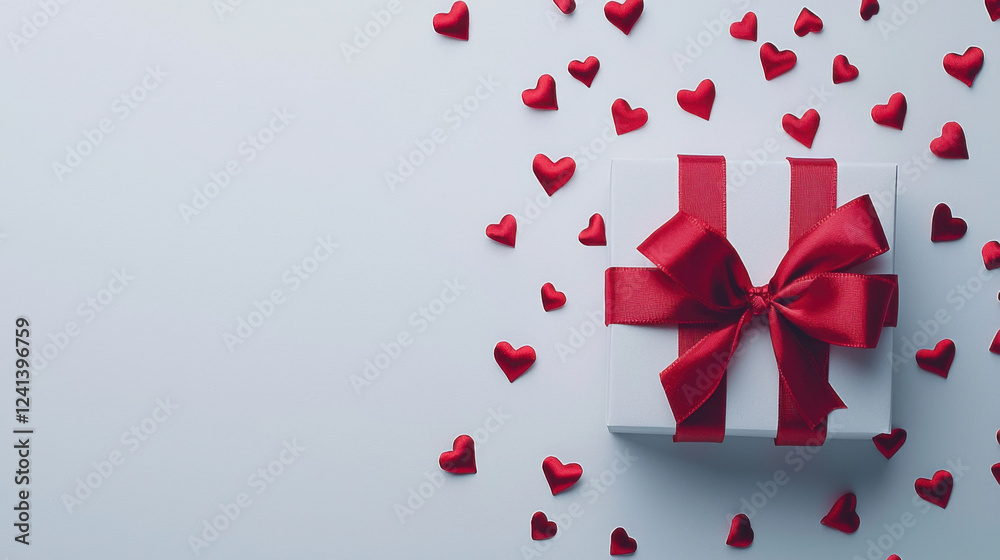 gift box with red ribbon surrounded by heart confetti, perfect for celebrations gift box with red ribbon surrounded by heart confetti, perfect for celebrations
