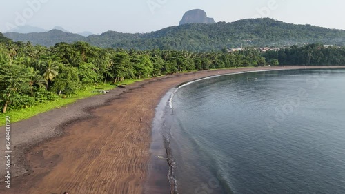 Sao Tome and Principe - Aerial View of Praia S. João de Angolares. Coastal City Surrounded by Lush Tropical Landscape.