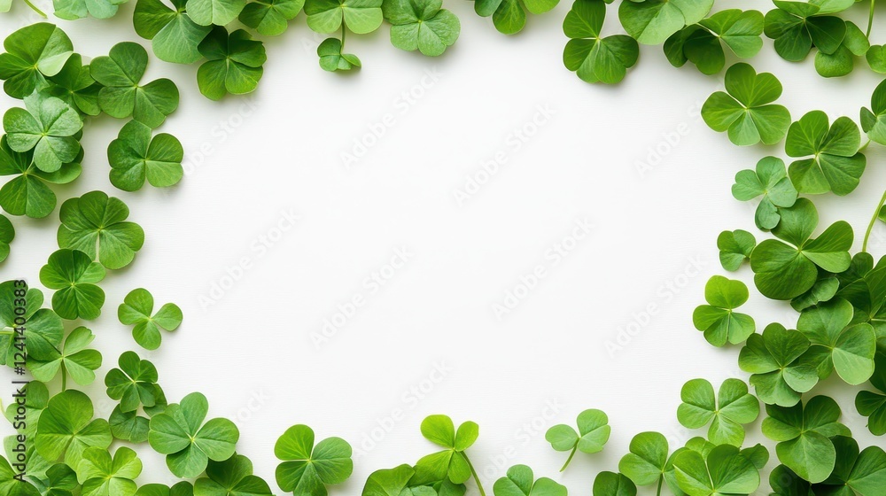 Circular Wreath of Clover Leaves on a Clean White Background for Nature and Celebration Themes Circular Wreath of Clover Leaves on a Clean White Background for Nature and Celebration Themes