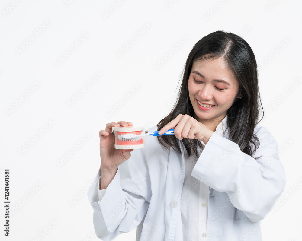 Dentists are demonstrating how to brush and care for teeth properly. Dentists are demonstrating how to brush and care for teeth properly.