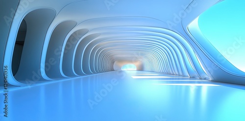 A futuristic abstract architectural concept, 3D modeled with a concrete floor