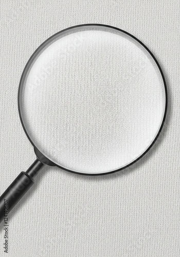 Magnifying Glass on White Textured Surface - Highlighting Fabric Details. This image can be used for educational materials, presentations on textile and fabric studies, or any content focusing.