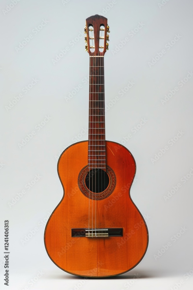 Obraz premium A clean and simple image of a guitar on a white background, reflecting the ease and pleasure of music as a hobby.