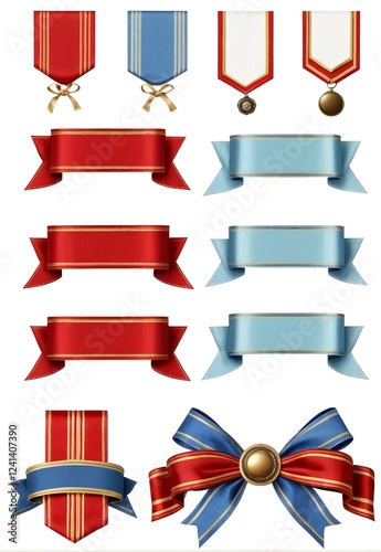 Free Download Beautiful decorated vintage satin ribbon and badge - GFXLoad