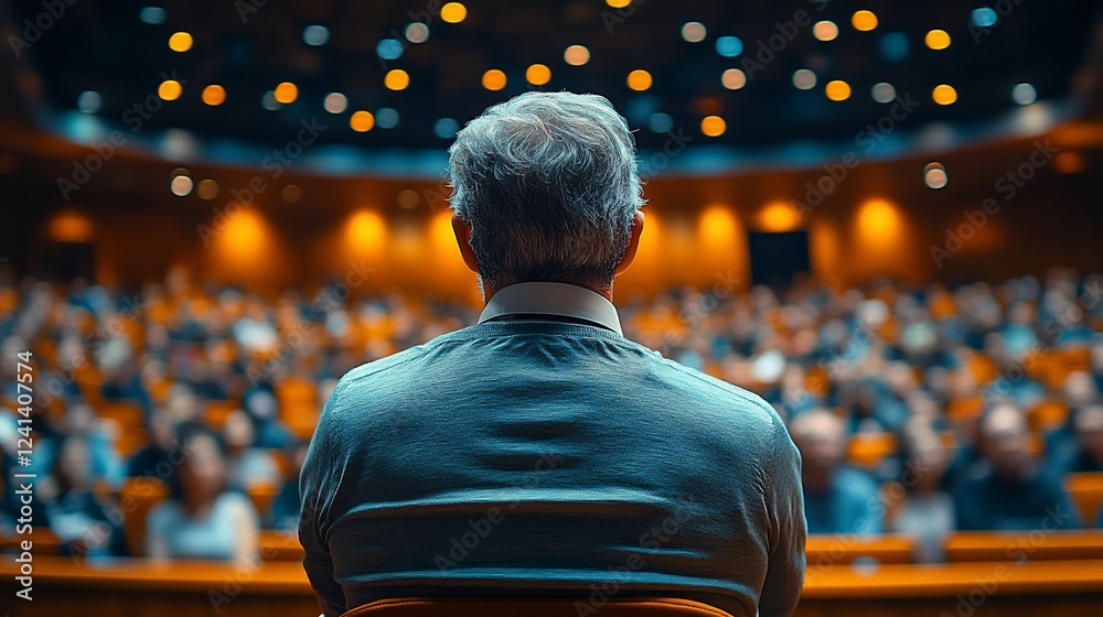Fototapeta premium Speaker addressing large audience in auditorium