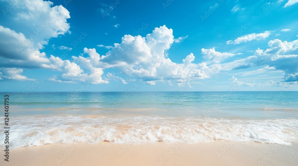 Serene oceanfront view with clear blue skies and gentle waves Serene oceanfront view with clear blue skies and gentle waves